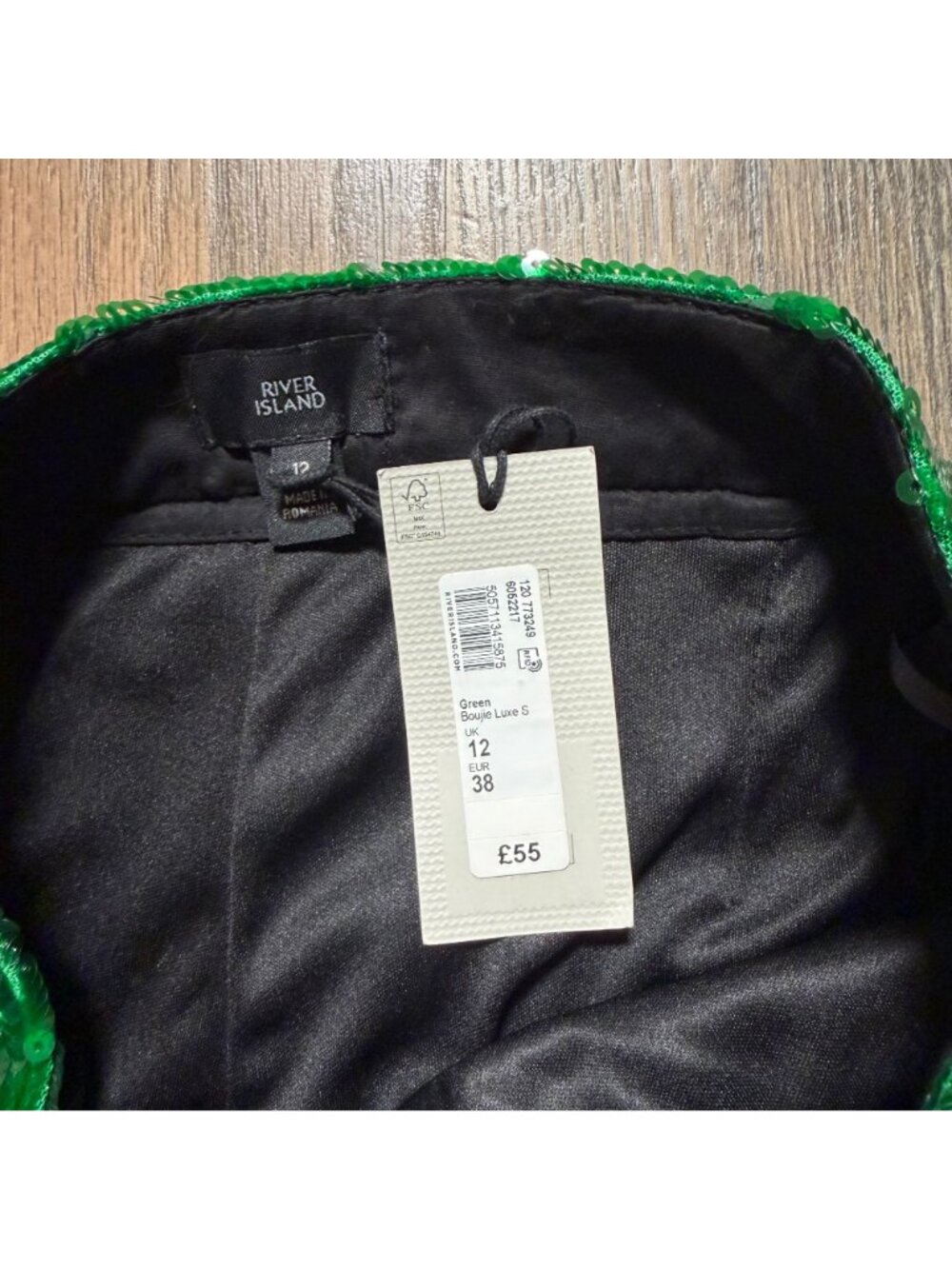 River Island Green Boujie Luxe Sequin Kick Flare Trousers Women's Size 12 NWT! - Picture 3 of 4